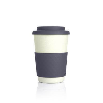 Bamboo Fibre Cup with silicone cover and sleeve, eco-friendly corporate gift for coffee or tea.