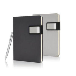 Hard Cover Notebook with Pen Gift Set featuring a black and grey notebook with a pen, ideal for corporate gifts in Singapore.