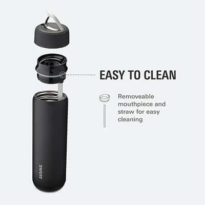 Avana Beckridge Insulated Stainless Steel Water Bottle easy to clean with removable mouthpiece and straw