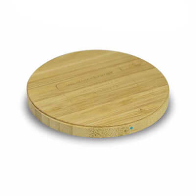 Bamboo Wireless Charger with slip-resistant surface, perfect for corporate gift and an elegant workspace.