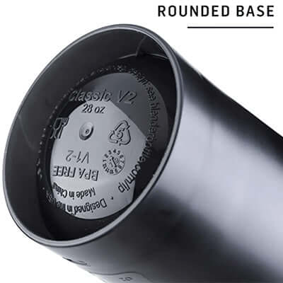 Bottom view of BlenderBottle Classic V2 Shaker Bottle highlighting rounded base features.
