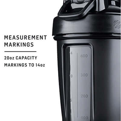 BlenderBottle Classic V2 Shaker Bottle measurement markings showcasing 20 oz capacity with markings to 14 oz.