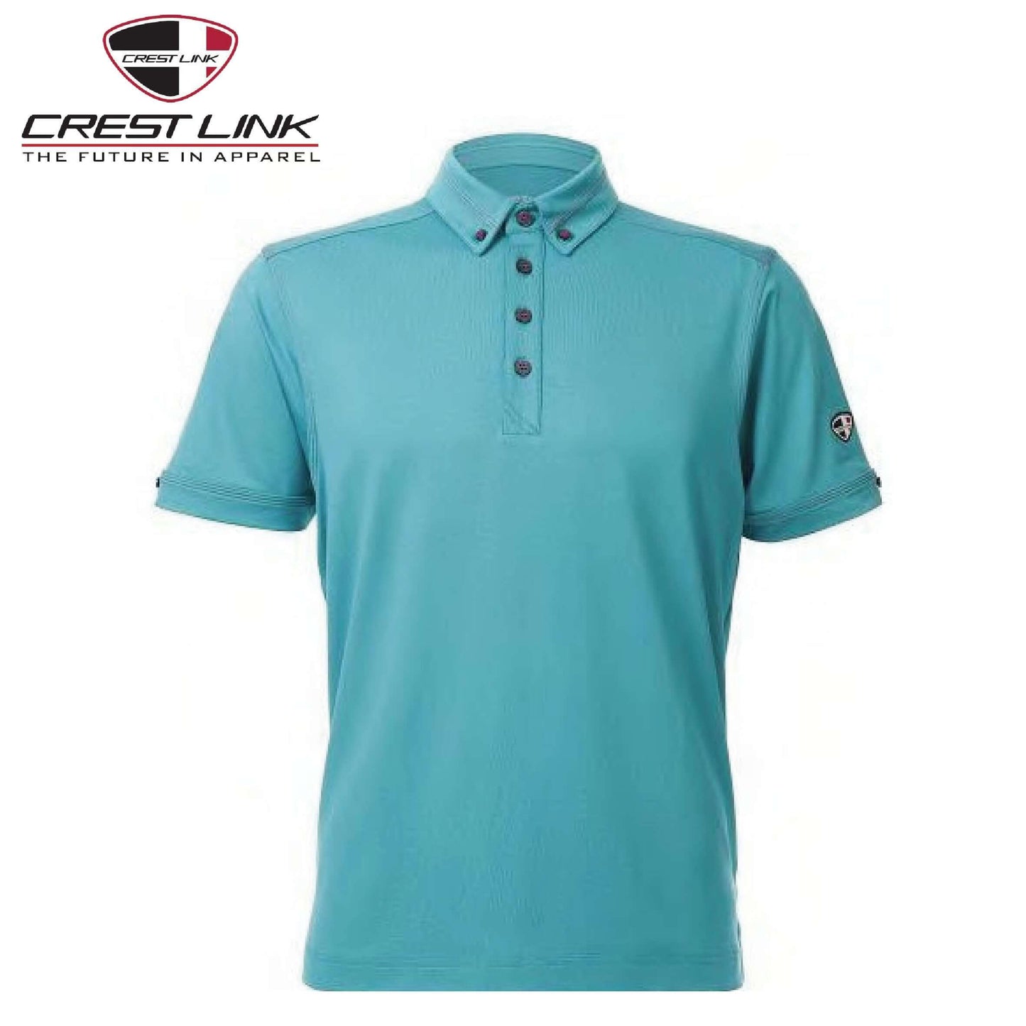 Crest Link Polo T-shirt Short Sleeve (80380708) in turquoise color with buttoned collar and logo.