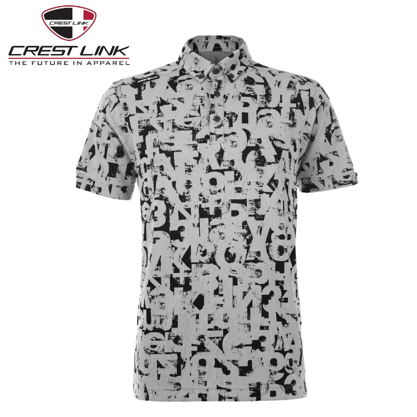 Crest Link Polo T-shirt Short Sleeve (80380881) in black and white abstract design, perfect for casual or corporate gift use.