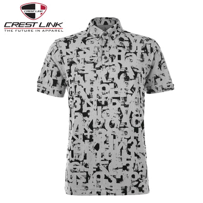 Crest Link Polo T-shirt Short Sleeve (80380881) in black and white abstract design, perfect for casual or corporate gift use.