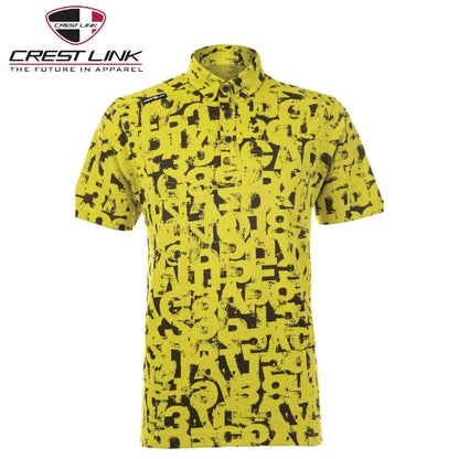 Crest Link Polo T-shirt Short Sleeve (80380881) in vibrant yellow with graphic print, perfect for corporate gift.