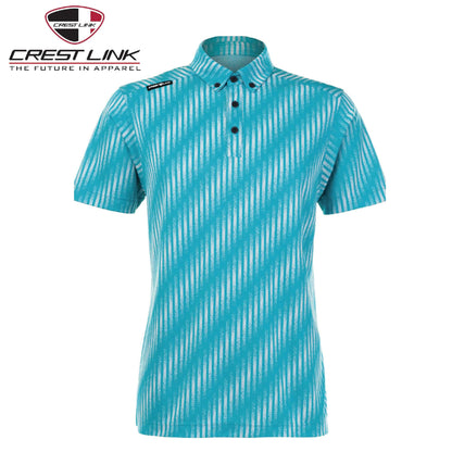 Crest Link Polo T-shirt Short Sleeve (80380884) in turquoise with a striped pattern, perfect for corporate gift.