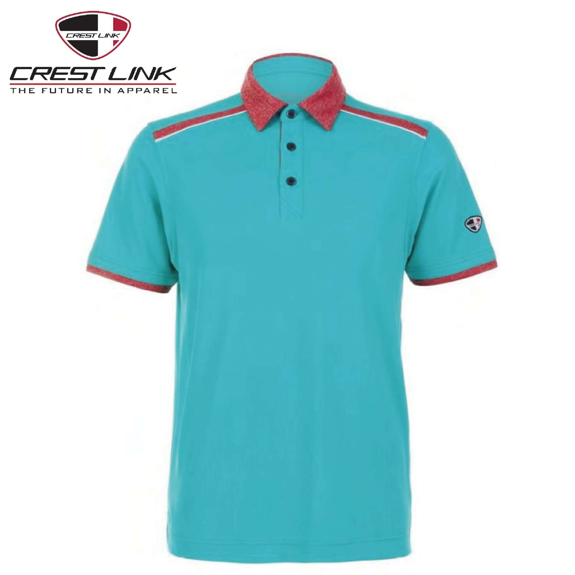 Crest Link Polo T-shirt Short Sleeve (80380775) in turquoise with red collar details, ideal corporate gift and premium casual wear.