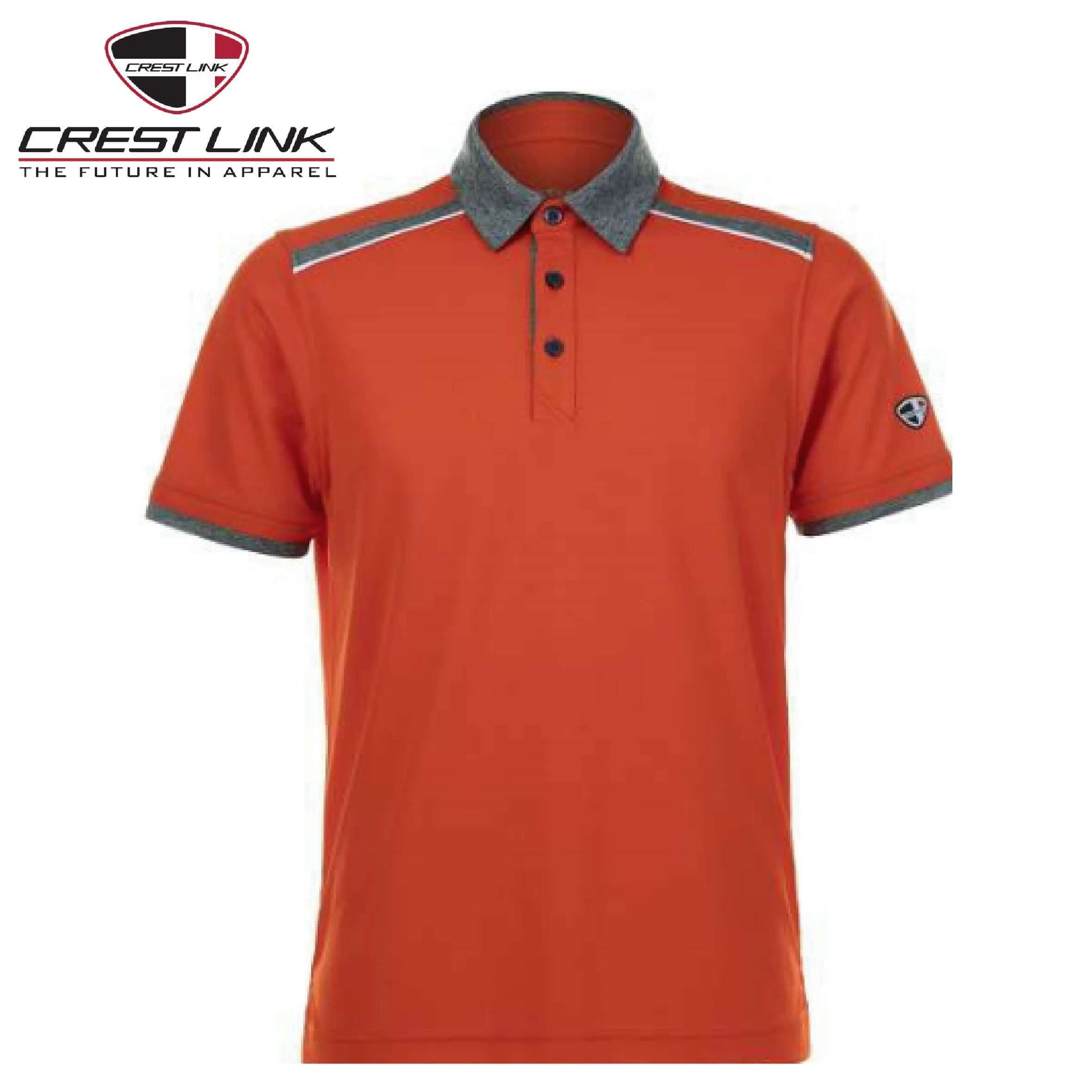 Crest Link Polo T-shirt Short Sleeve (80380775) in orange with gray collar and buttons, perfect for corporate gift.