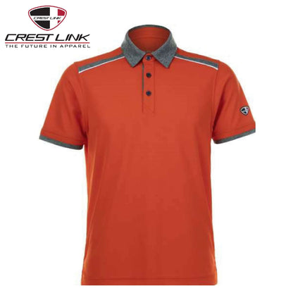 Crest Link Polo T-shirt Short Sleeve (80380775) in orange with gray collar and buttons, perfect for corporate gift.