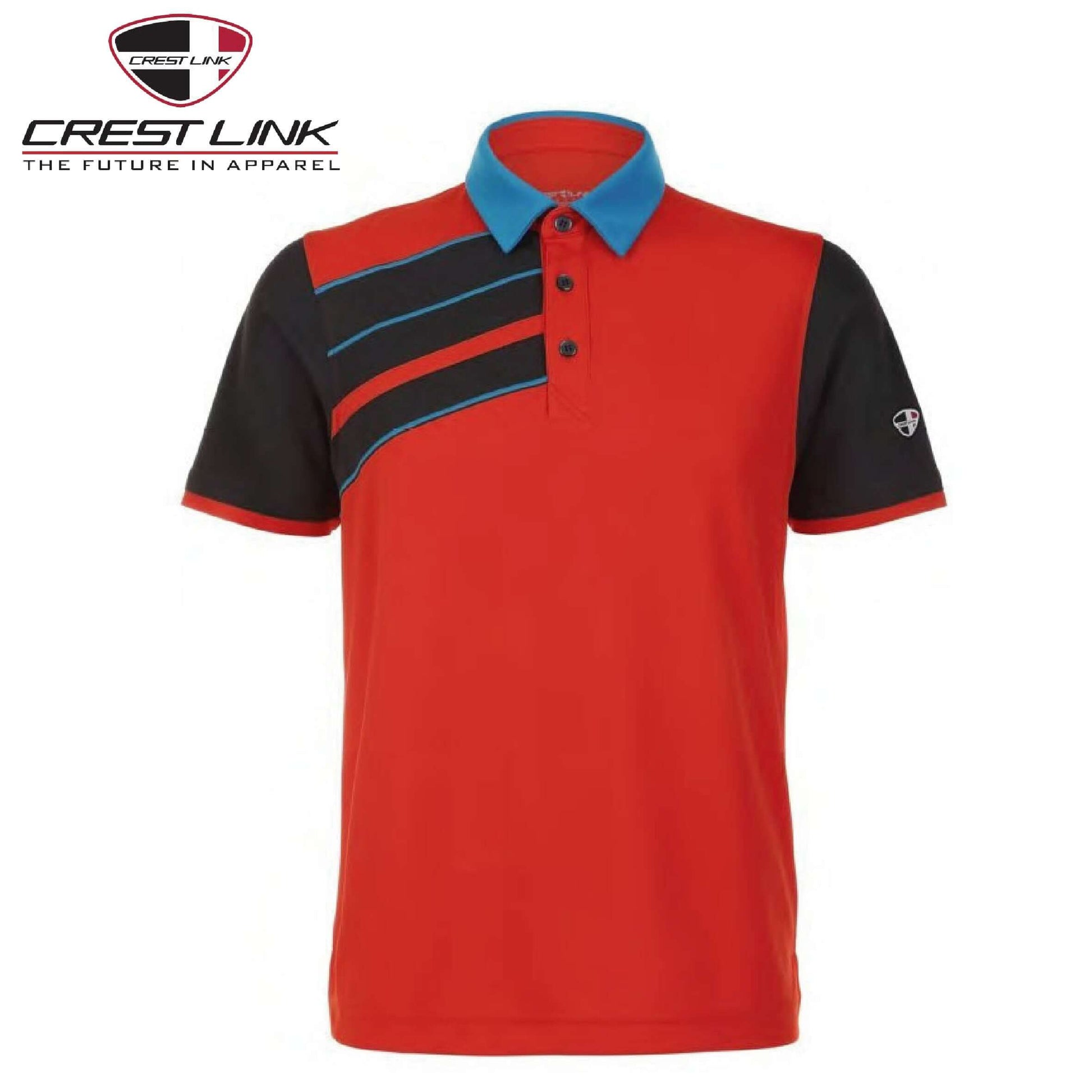 Crest Link Polo T-shirt Short Sleeve (80380771) in vibrant red with stylish black and blue design, perfect for corporate gifts.
