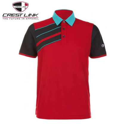 Crest Link Polo T-shirt Short Sleeve (80380771) in red with black and turquoise accents, ideal for corporate gift.