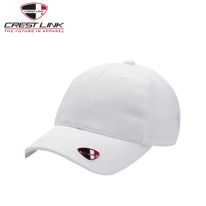 Crest Link Cap (89180812) in white, stylish corporate gift with breathable microfibre fabric.