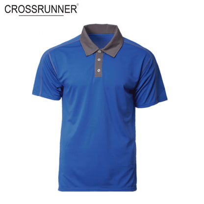 Crossrunner 1200 Contrast Piping Polo T-Shirt in blue with gray collar, ideal for corporate gifts.