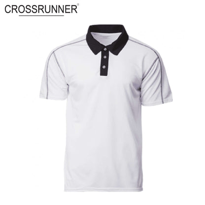 Crossrunner 1200 Contrast Piping Polo T-Shirt in white with black collar, ideal for corporate gifts and stylish performance wear.
