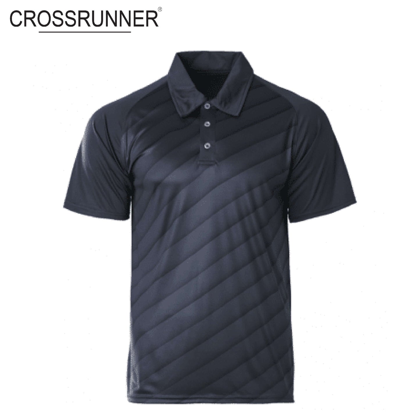 Crossrunner 2700 Sublimated Polo T-Shirt in black with stylish design and pearlized buttons, ideal for corporate gifts.