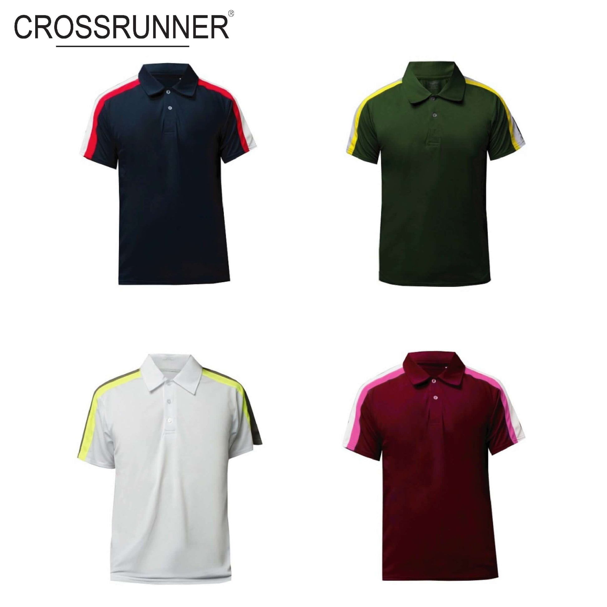 Crossrunner 1600 Waist Panel Polo T-Shirt assortment with contrast color shoulder panels.