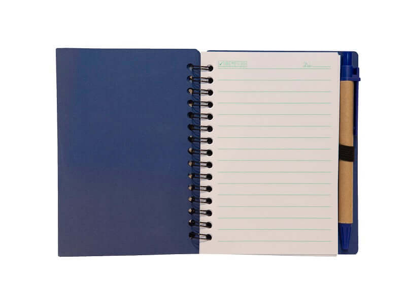Eco Notepad with Pen and Sticky Notes open, featuring lined pages and a pen, ideal for corporate gift.