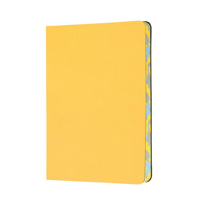 Collins Edge Camo B6 Ruled Notebook featuring a vibrant yellow cover and camo patterned edges.