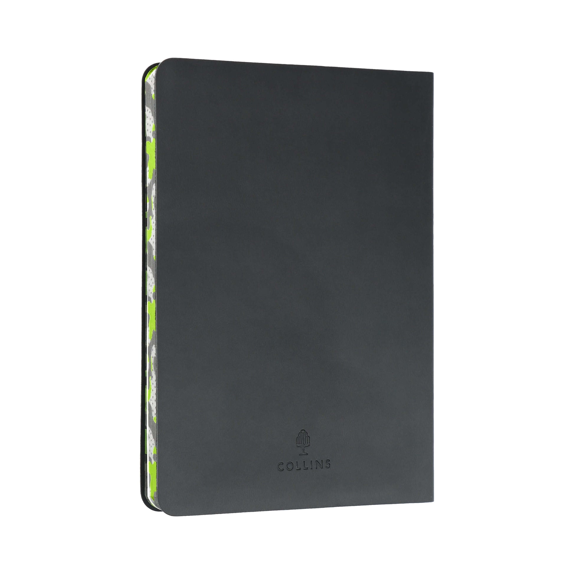 Collins Edge Camo B6 Ruled Notebook in black cover with camo design inside, ideal for a stylish corporate gift.