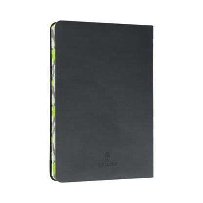 Collins Edge Camo B6 Ruled Notebook in black cover with camo design inside, ideal for a stylish corporate gift.