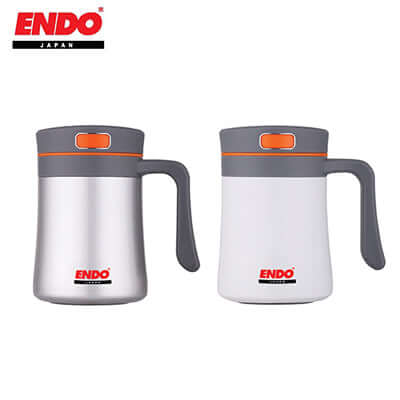 ENDO 400ML Anti--Bac Double S/Steel Mug in silver and white, featuring a heat-resistant lip guard and corporate gift appeal.