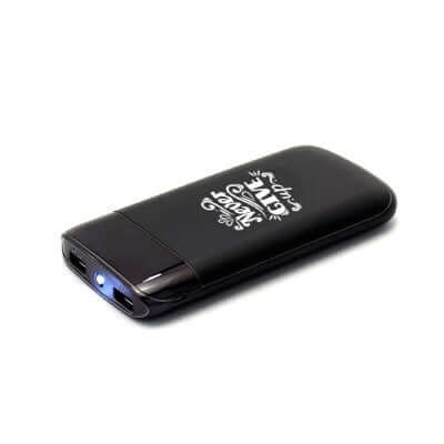 10000mAh Power Bank with LED, featuring dual USB outputs and a digital display for battery monitoring.