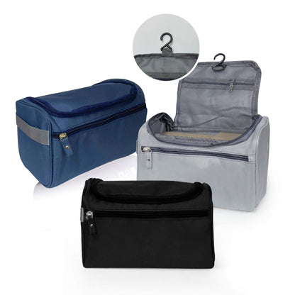 Cosmetic and Travel Pouch in black, grey, and navy blue, ideal for corporate gifts, stylish and functional design.