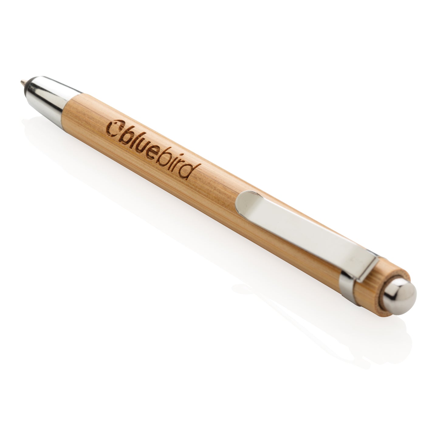 Eco Friendly Wood Ball Pen with Stylus featuring bamboo and stainless steel design, perfect for corporate gifts.