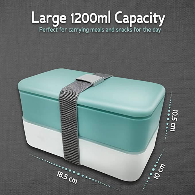 2-Tier Lunch Box with Rubber Tie, large 1200ml capacity for meals and snacks, compact size, perfect corporate gift