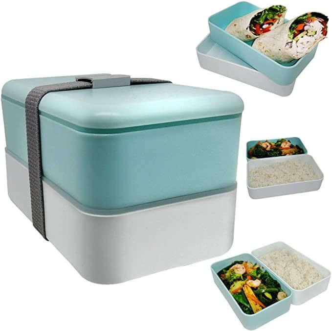 2-Tier Lunch Box with Rubber Tie, compact meal prep solution in vibrant colors, ideal for corporate gifts.