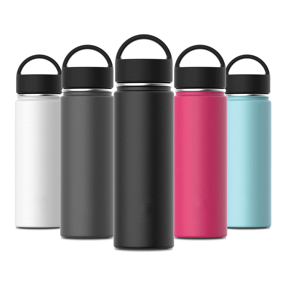 5 colorful 750ml Double Wall Stainless Steel Thermal Flasks with black caps for outdoor beverages