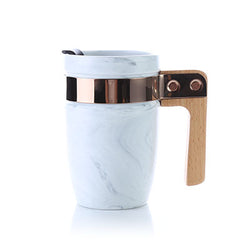 Marble Ceramic Mug with SS Rim and Wooden Handle Corporate Gifts Singapore