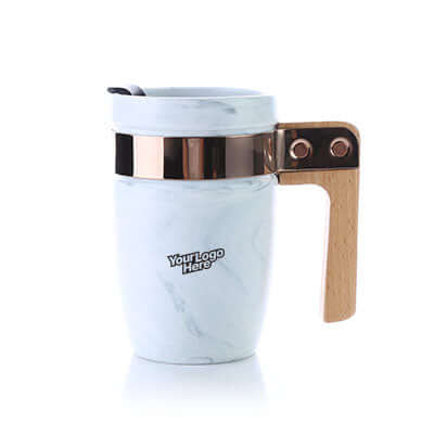 Marble Ceramic Mug with SS Rim and Wooden Handle Corporate Gifts Singapore