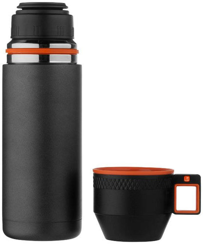 Nakiska Vacuum Isolating Stainless Steel Flask with integrated cup, perfect for outdoor adventures and corporate gifts.