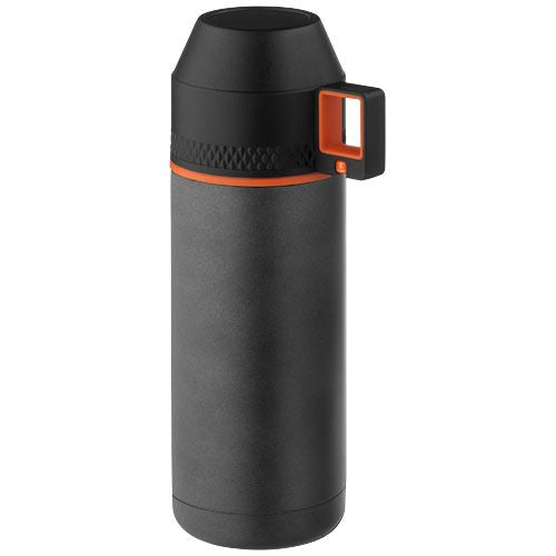 Nakiska Vacuum Isolating Stainless Steel Flask in sleek black design, ideal for outdoor adventures and corporate gift.