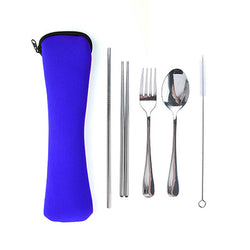 Stainless Steel Cutlery Set with Straw in Neoprene Pouch Corporate Gifts Singapore