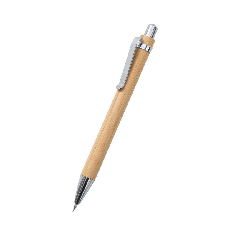 Eco Friendly Wood Mechanical Pen with bamboo body and silver accents, perfect for corporate gifts.