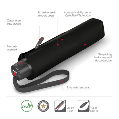 Knirps T.050 Medium Manual Umbrella case with zipper and CarbonFlex Technology for stability.
