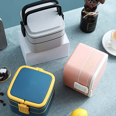 BPA-Free Square Double Layer Lunch Box with Spoon Corporate Gifts Singapore