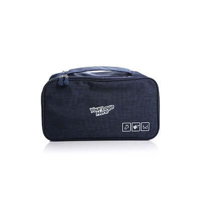 Travel Storage Bag in navy color featuring Your Logo Here, perfect as a corporate gift for travelers.