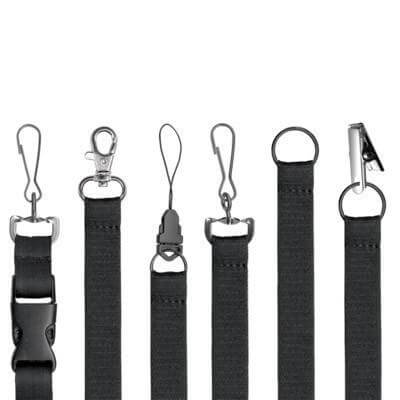 Various attachments for Lanyard showcasing lobster hook, oval hook, and square clip for corporate gifting.