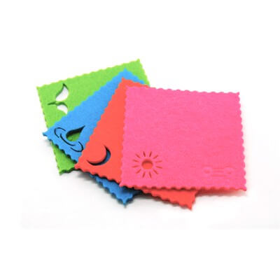 OSSI Nature Coaster Set featuring colorful coasters in pink, orange, green, and blue with nature-inspired designs.