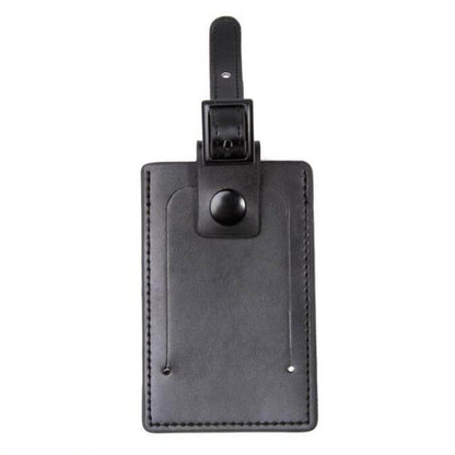 Luggage Tag | Bicast Leather in sleek black design with sturdy buckle for secure attachment.