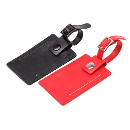 Luggage Tag | Bicast Leather in black and red, stylish and durable accessories for travel, perfect corporate gift.