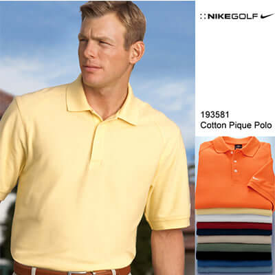Nike Cotton Pique Golf Polo Shirt in yellow with additional color options, perfect as a corporate gift.