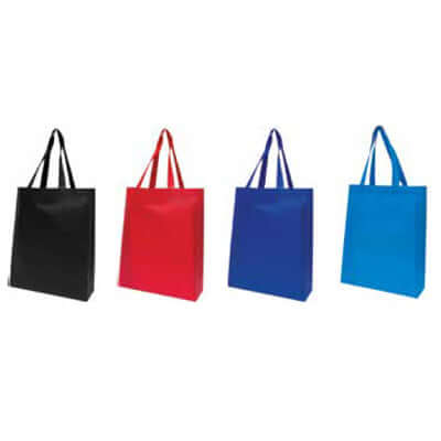 Ultrasonic Non-Woven Bag in black, red, royal blue, and sea blue colors for corporate gifts.