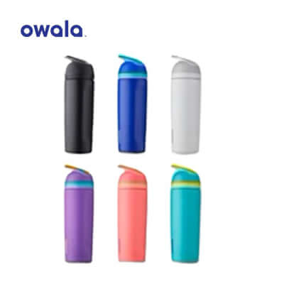 Owala Stainless Steel Flip bottles in various colors with straw and carry loop for easy sipping.