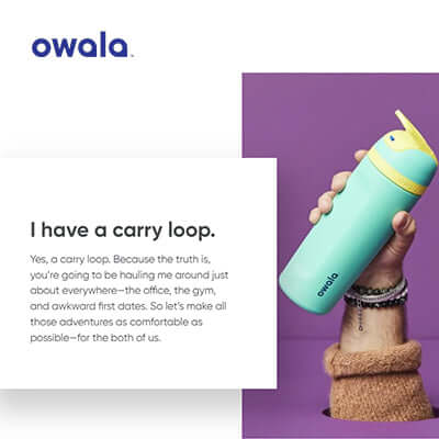 Owala Stainless Steel Flip with a carry loop, perfect for on-the-go adventures and convenient sipping.