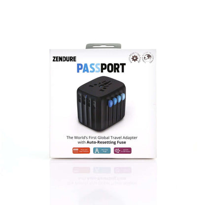 4 USB Travel Adapter with auto-resetting fuse, perfect for safe international charging.